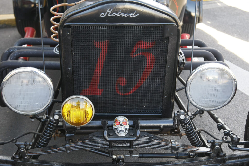 Doug and Judi Herschbach's 1920 Ford Model T featured a skull with eyes that light up red, on the front of the rod. It was in Junction City, Oregon for the annual Function 4 Junction Show & Shine and Cruise, June 4, 2016.